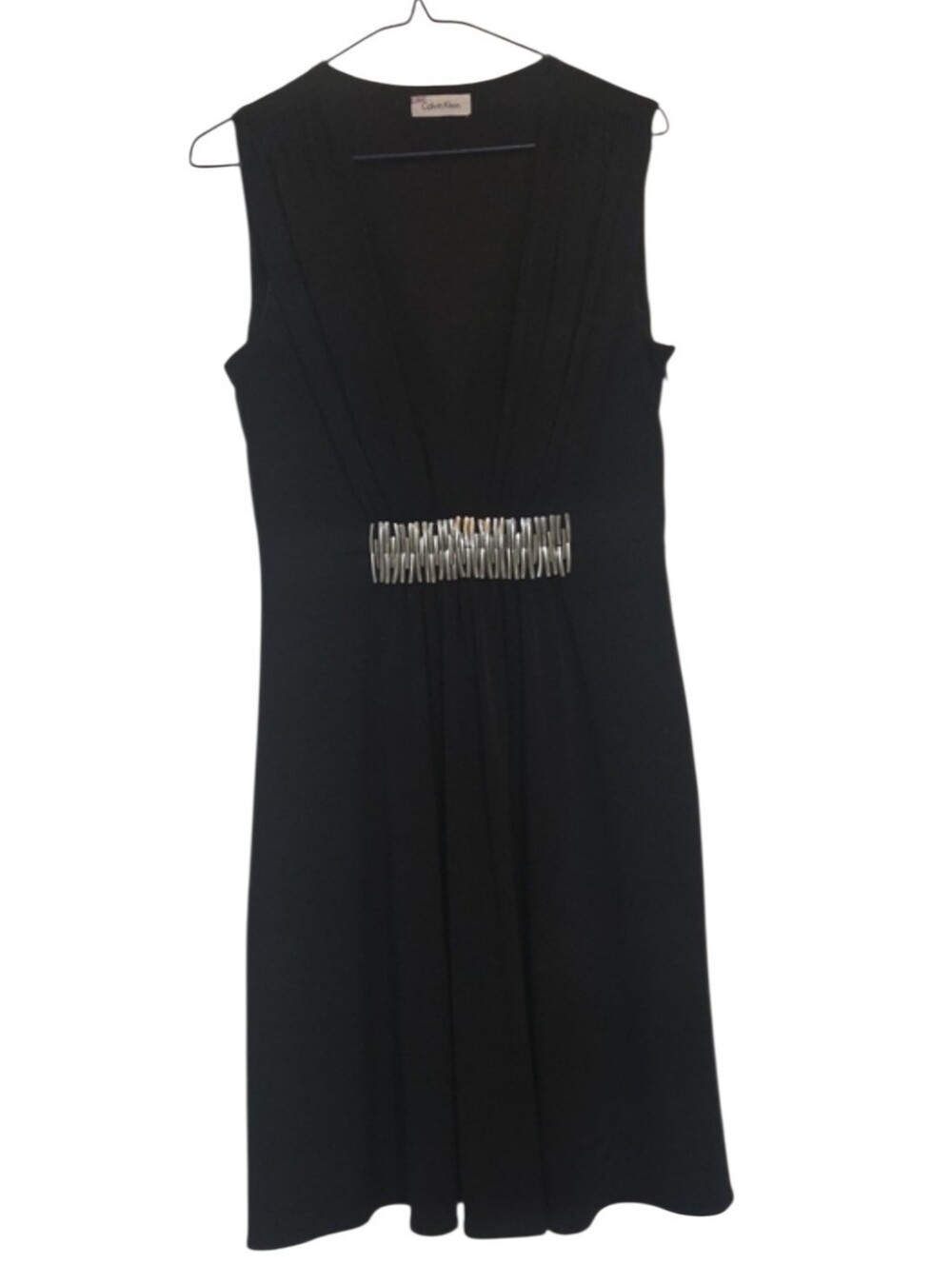 Calvin Klein Black Sleeveless Cocktail Dress Beaded Waist
